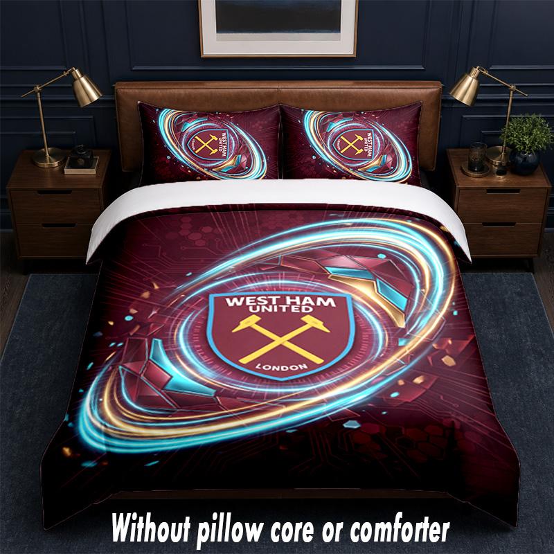 West Ham United Football Design Bed Bedding Set 1 Duvet Cover + 2 Pillowcases Soft Breathable Household Bed Linens
