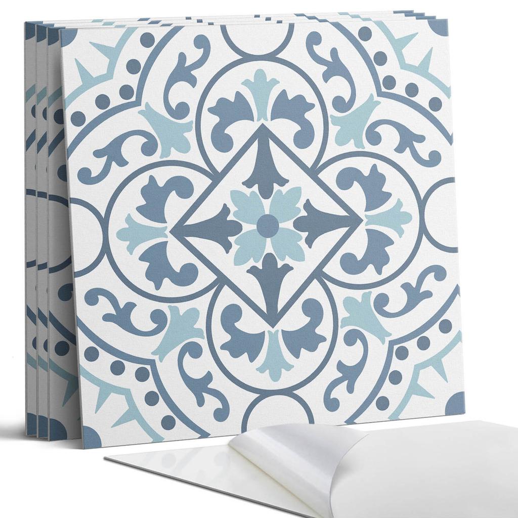 Set of Self-Adhesive Tiles with Ornamental Plant Pattern 4x50x50 cm