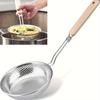 Stainless Steel Colander with Wooden Handle - Fine Mesh Skimmer Spoon for Cooking, Food Prep Grease Filtering for Pasta Noodles