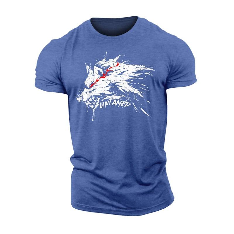 Летняя 3D-печать Untamed Wolf Red Eyes Drip Gym Cotton Casual Men Short Sleeves Man Tough Guy T-Shirt