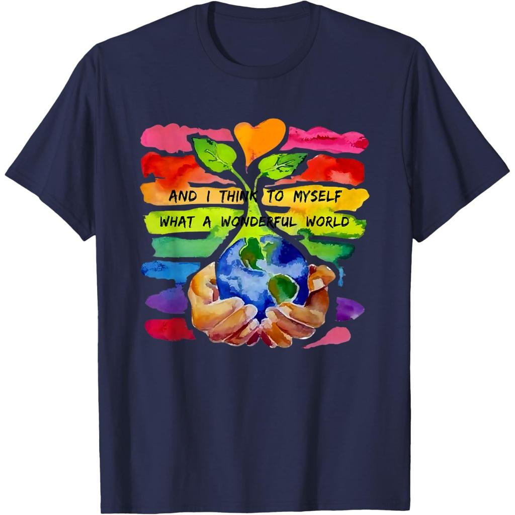 Wonderful World Earth Day Graphic Cotton T-Shirt Casual Short Sleeve Crewneck Tee