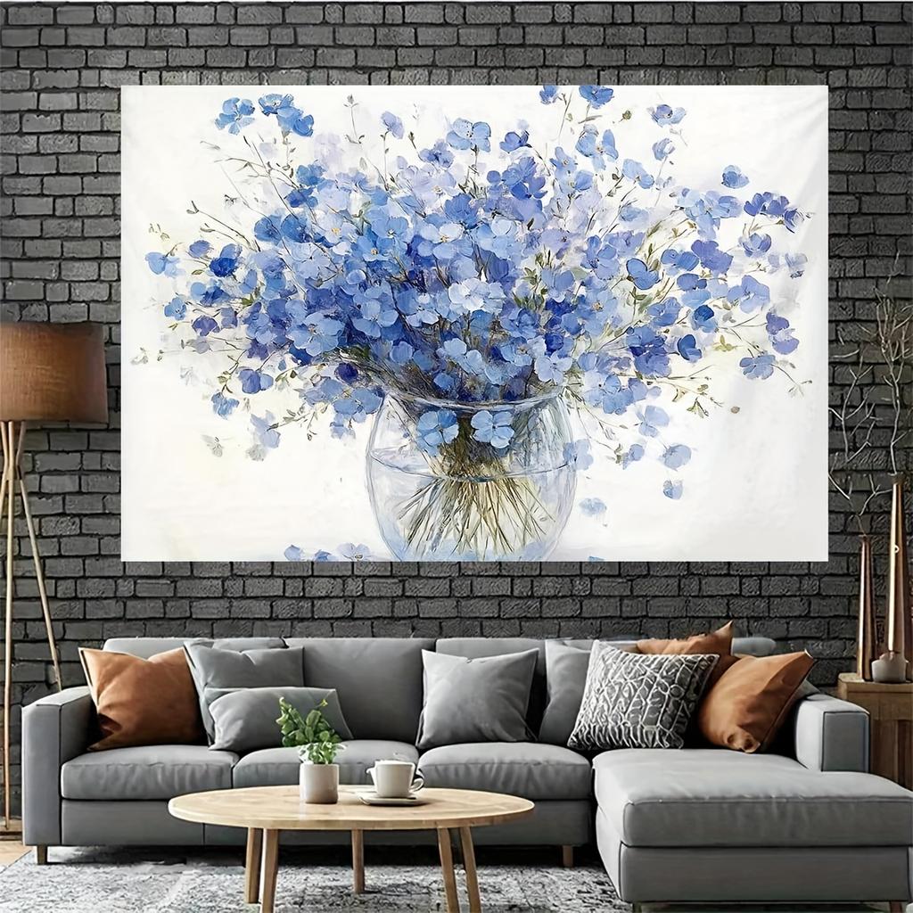 2D flat-set backdrop, serene blue hydrangea as the photography background - realistic glass vase design