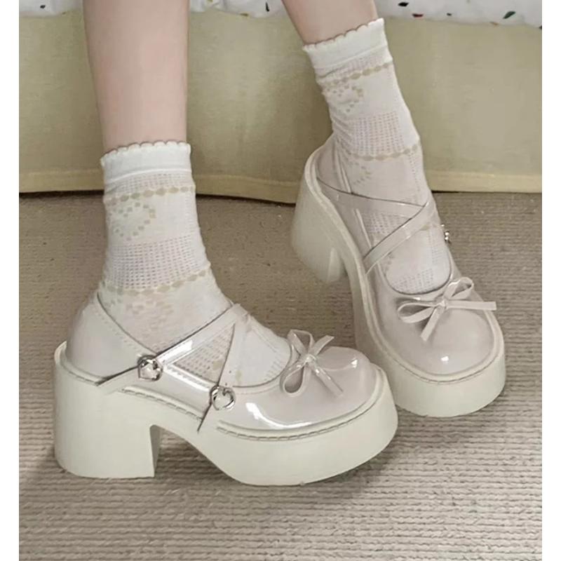 Туфли в стиле Лолиты, женские туфли Мэри Джейн в японском стиле, женские винтажные туфли на неглубоком высоком каблуке, туфли на массивной платформе, женские сандалии для косплея