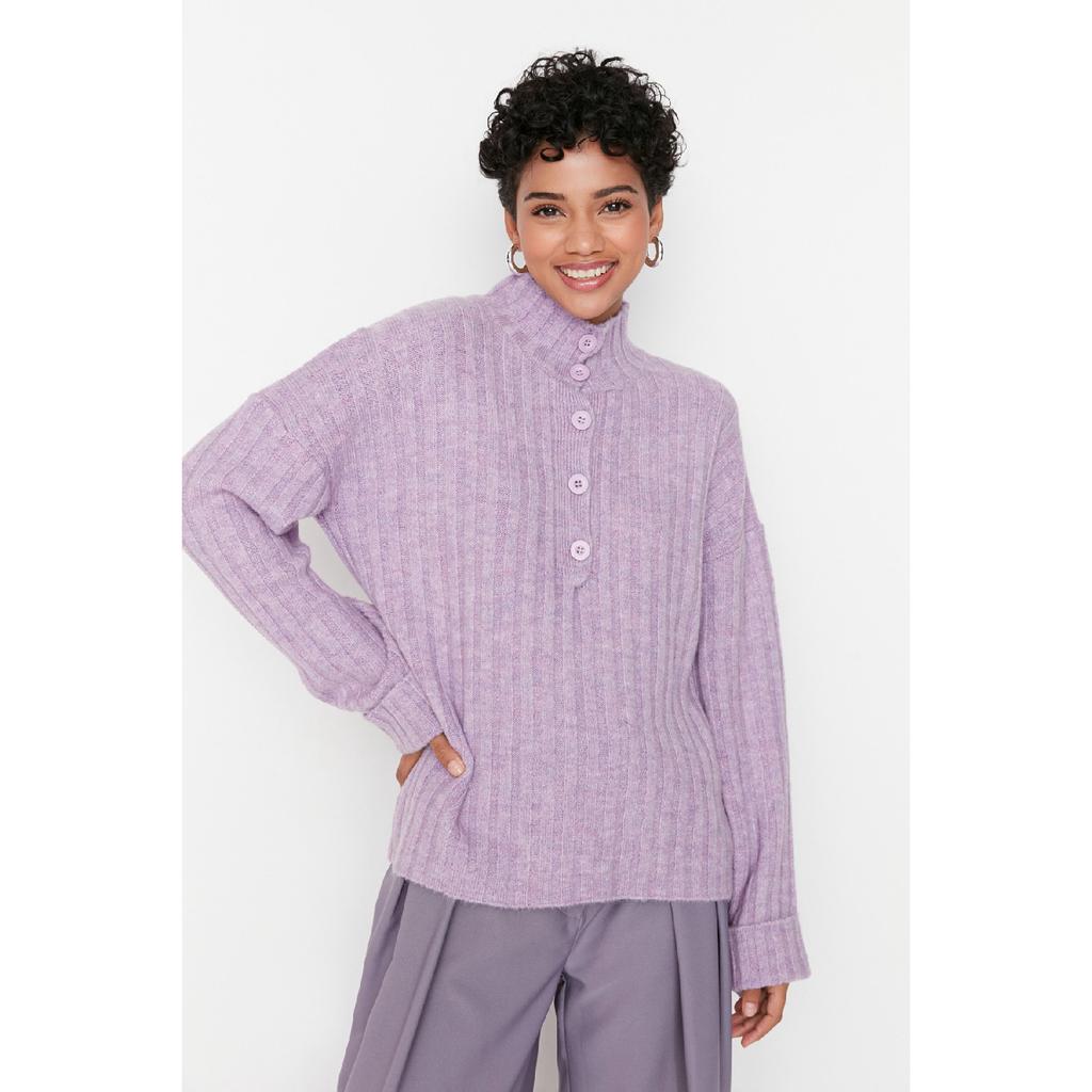 Бежевый вязаный свитер с широким узором и мягким текстурированным высоким воротником Twoaw21kz0783