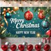 Merry Christmas Banner Colorful Ornaments Holiday Banner Christmas Party Banner Gold Bows For Indoor Decoration Office Home