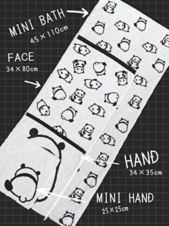 Мини-полотенце для ванны Imabari 45 см x Панда Сделано в Панде Идеально подходит для или в качестве полотенца для ванны, лица или большого лица Полотенце Панда, 110 см, Дизайн, Япония, Имабари, 100%