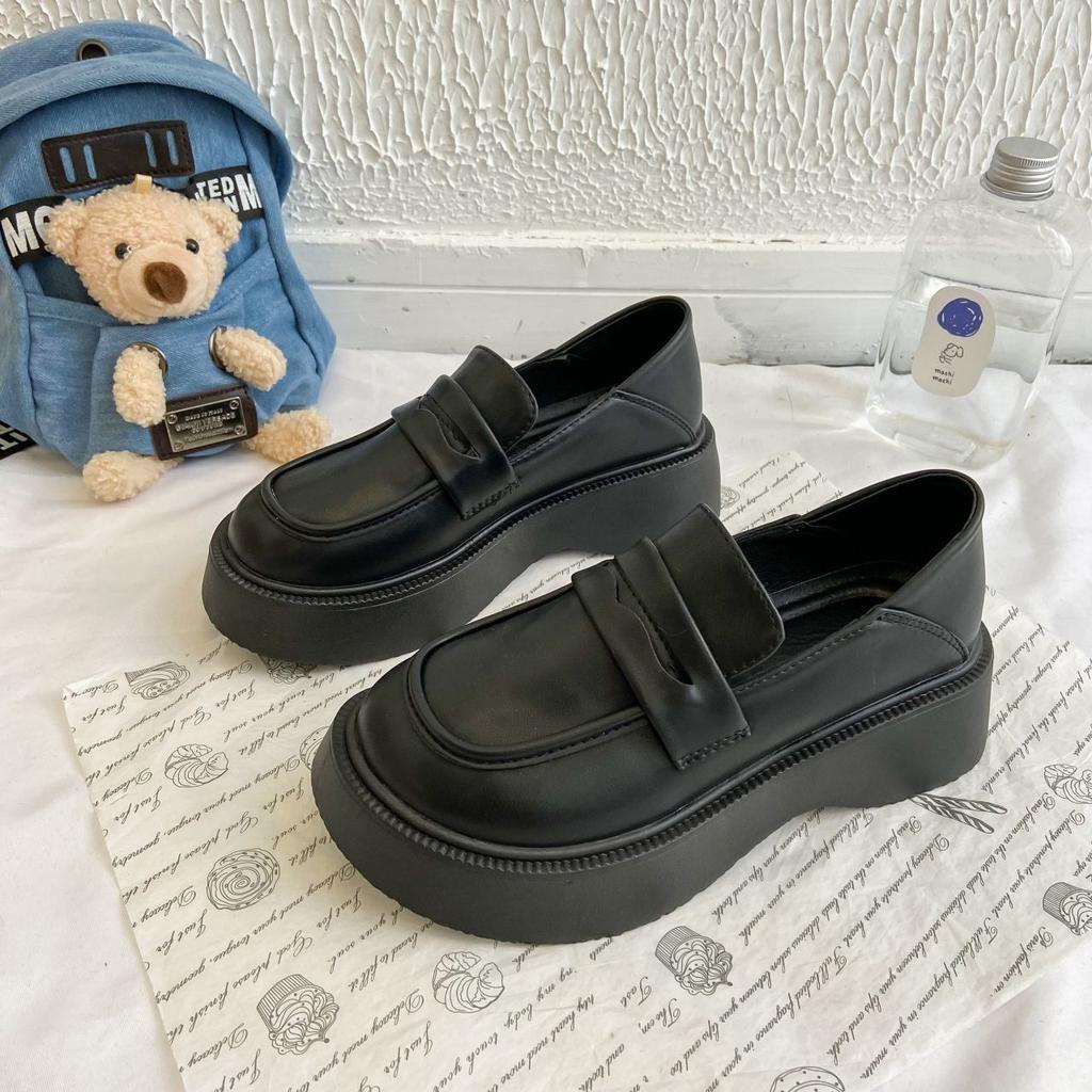 Small Leather Shoes Women's 2025 Spring and Summer New Fashion Versatile British Style Black Heightening Work Shoes Platform Shoes Children