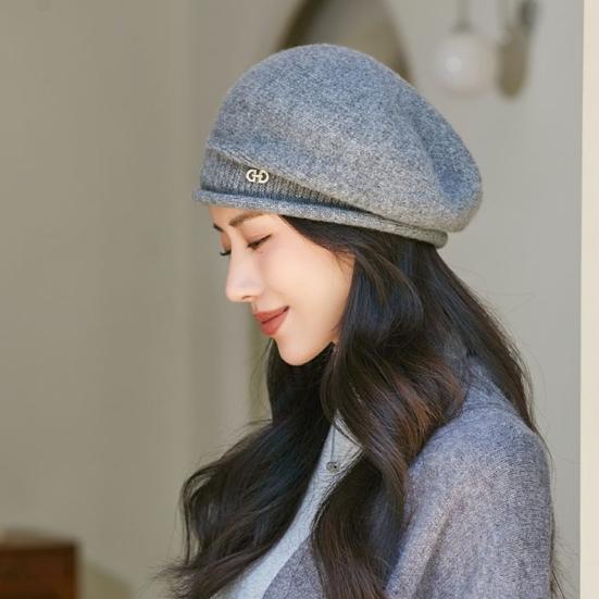 Ladies Winter Pile Hat Baggy Knitted Solid Color Elastic Retro Style Women Cap Anti-slip Warm Beret for Outdoor Activities Daily Wear