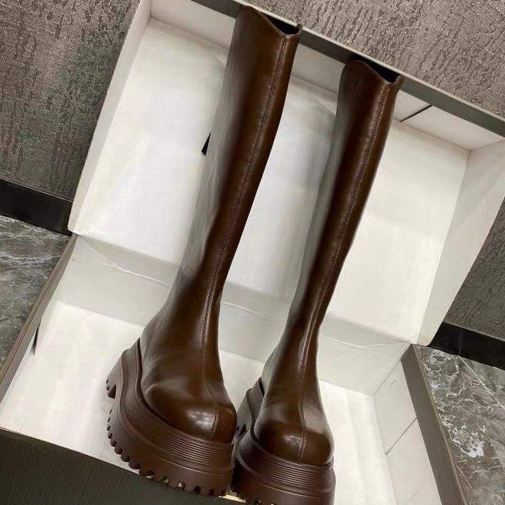 Ботинки рыцаря Spice girl 2025 новые ботинки женские осенне-зимние на толстой подошве с увеличением роста кожаные ботинки высокоэластичные тонкие ботинки