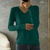Women's Fashion Loose Knit Sweater Bottom Shirt V-Neck Pullover Long Sleeve Solid Color Top