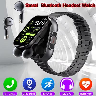 2025 Смарт-часы 2 в 1 с наушниками Смарт-часы Bluetooth Звонки Мужские часы GPS-трекер Монитор сердечного ритма Воспроизведение музыки Смарт-часы