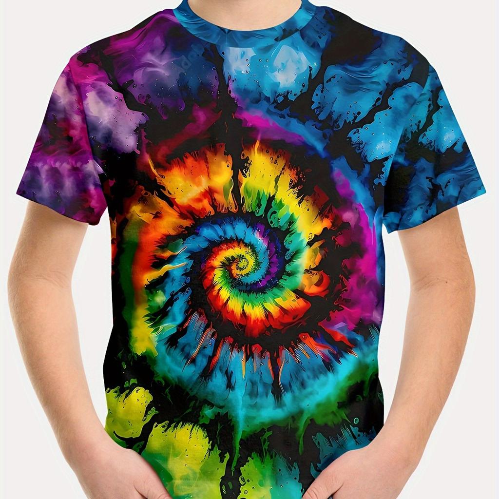Детская одежда Футболка для девочек с коротким рукавом и принтом 3D Tie-Dye, детская летняя одежда, повседневная стильная одежда с круглым вырезом для мальчиков и девочек