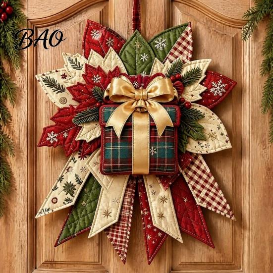 Customizable Holiday Party Favors Christmas DIY Quilted Bow Sewing Craft Kit, Pre-cut Patchwork Fabric Art for Set, Door Hanger Wall Mantel Home Decor