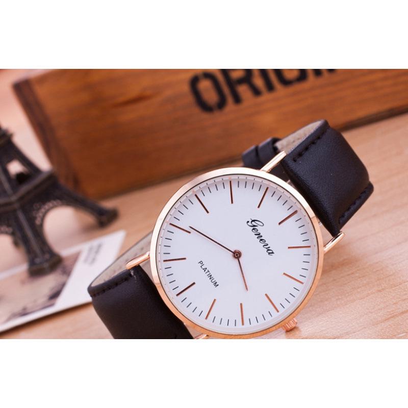 Женские ультратонкие кварцевые часы Geneva с кожаным ремешком: Унисекс Мода с Дизайном Двух Рук