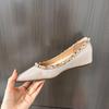 2025 New Spring and Autumn Rivet Pointed Single Shoes Flat Bottom Willow Shallow Mouth Comfortable Patent Leather Shoes Flat Soft Sole Women's Shoes