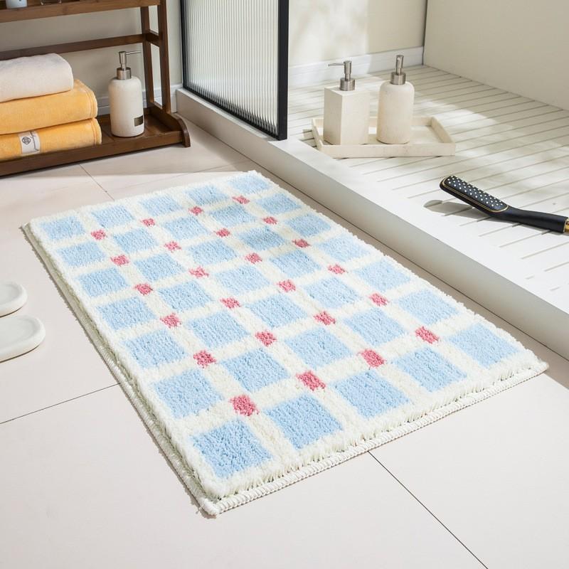 Soft Plush Bath Mat With Non-Slip Backing Absorbent Floor Rug Bathroom Toilet Entryway Stripe Floral Grid Patterns