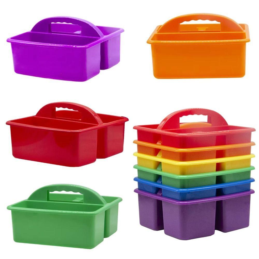 6Pcs/Set 3 Compartments Stationary Storage Basket with Handles Divided Basket Bin  For Paint Brushes