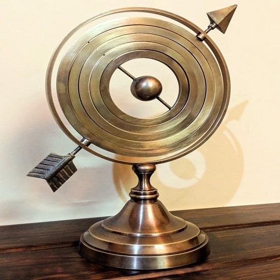 Латунный небесный глобус Большой размер Армиллярный глобус Экспонат Ручная работа Латунная армиллярная сфера Карта Морской декор, Латунный декор