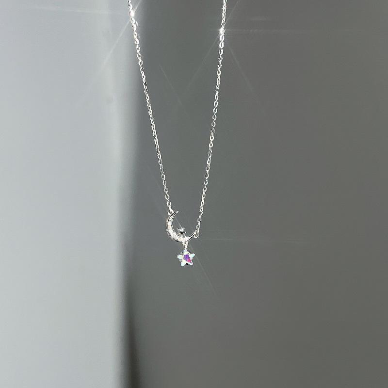 Циркон Луна Звезда Ожерелье Женское Умная Симфония Лунный камень Пентаграмма Подвеска Легкая Роскошь Звезда Луна Ключичная Цепочка