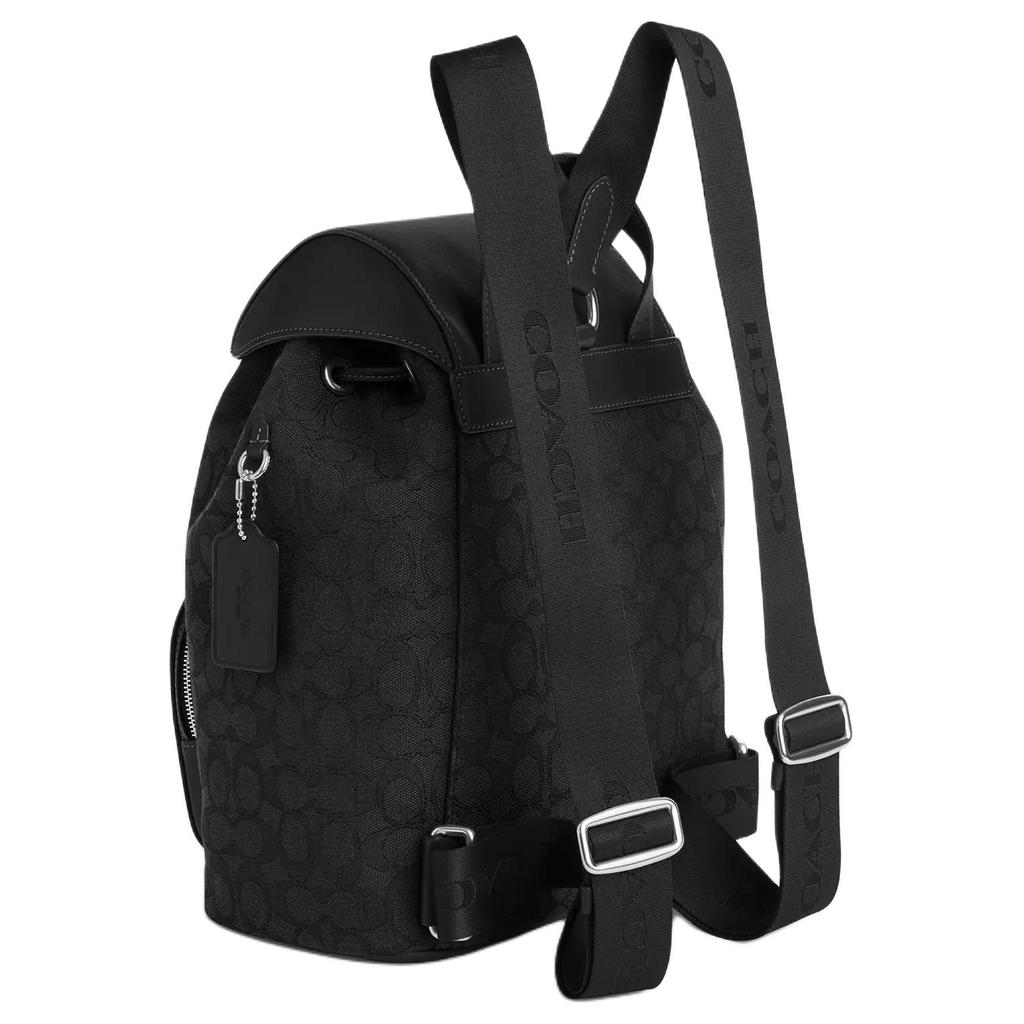Coach Pace 27 Monogram Logo Jacquard And Leather Backpack Large Women backpack Black Silver CT812-SBKBK