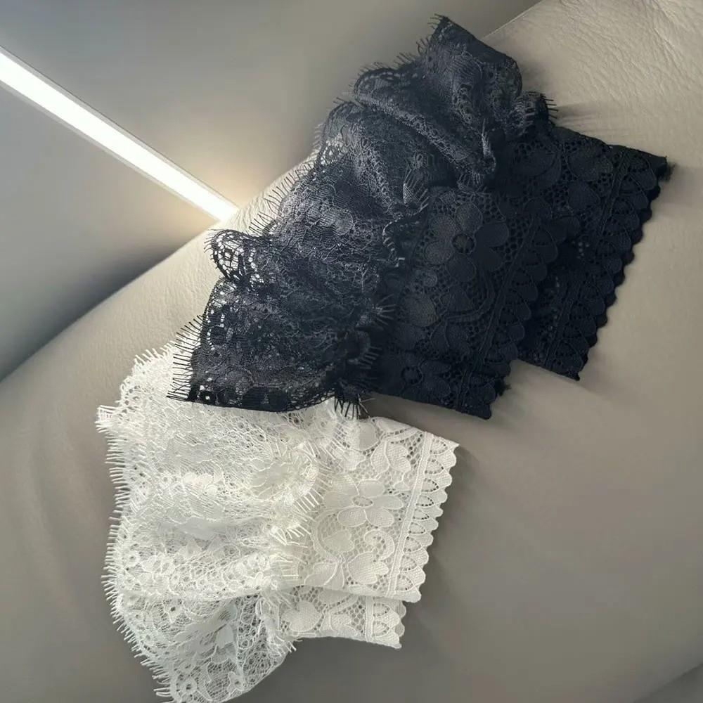 1 Pair Lace Ruffles Fake Cuffs Multi Layer Pleated Flare False Gloves Floral Pattern White Black Elbow Sleeve Cuff