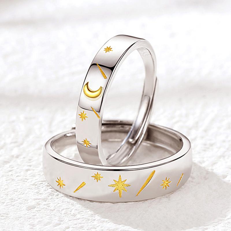 ANENJERY Couple Rings for Women Men Moon Sun Open Rings Wedding Engagement Jewelry