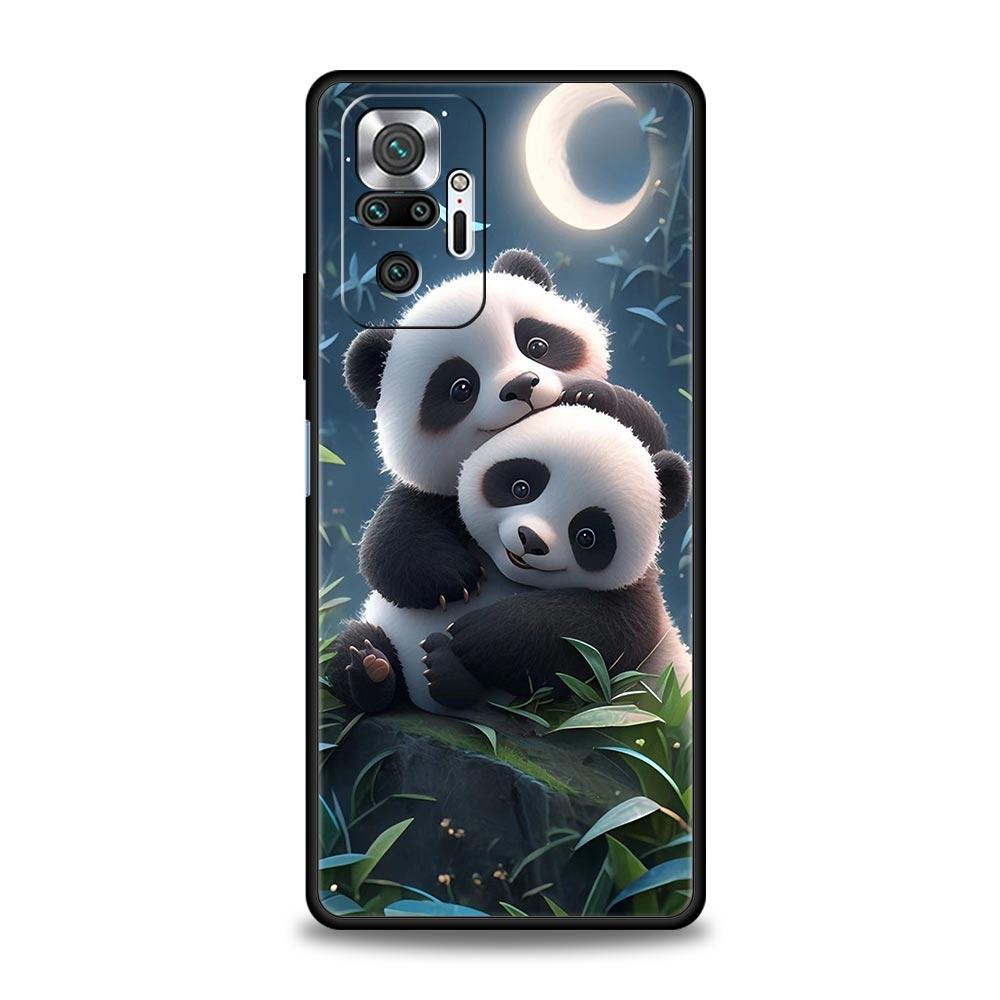 Мультяшный милый чехол-панда для телефона Xiaomi Redmi Note 14 13 5G 10 11 12 Pro Plus 4G 14C 13C 12C 10C Черный