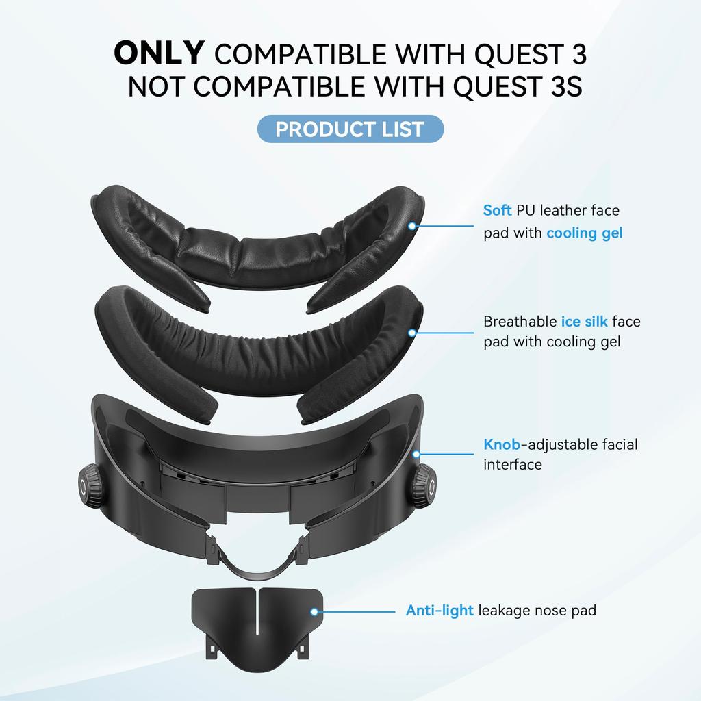 AMVR Upgraded Face Cover Pad for Quest 3 Upgraded Cooling Face Replacement Face Adjustable with VR Accessory compatible with Quest - Cushion, Cover,