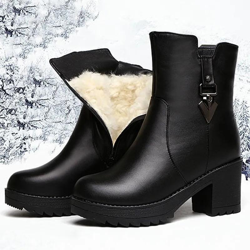 Winter Womens Boots Outdoor Waterproof Leather Boots Fashion High Top Cotton Shoes Plush Warm Snow Boots for Women Ankle Booties