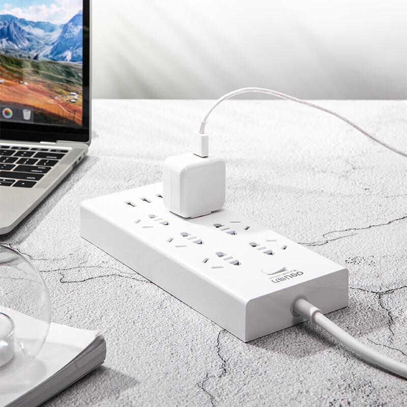 Deli 18284-03 Power Strip, 6 Outlets, 3 USB, 3m Cord, White 2-Pack CN plug (adapter included)