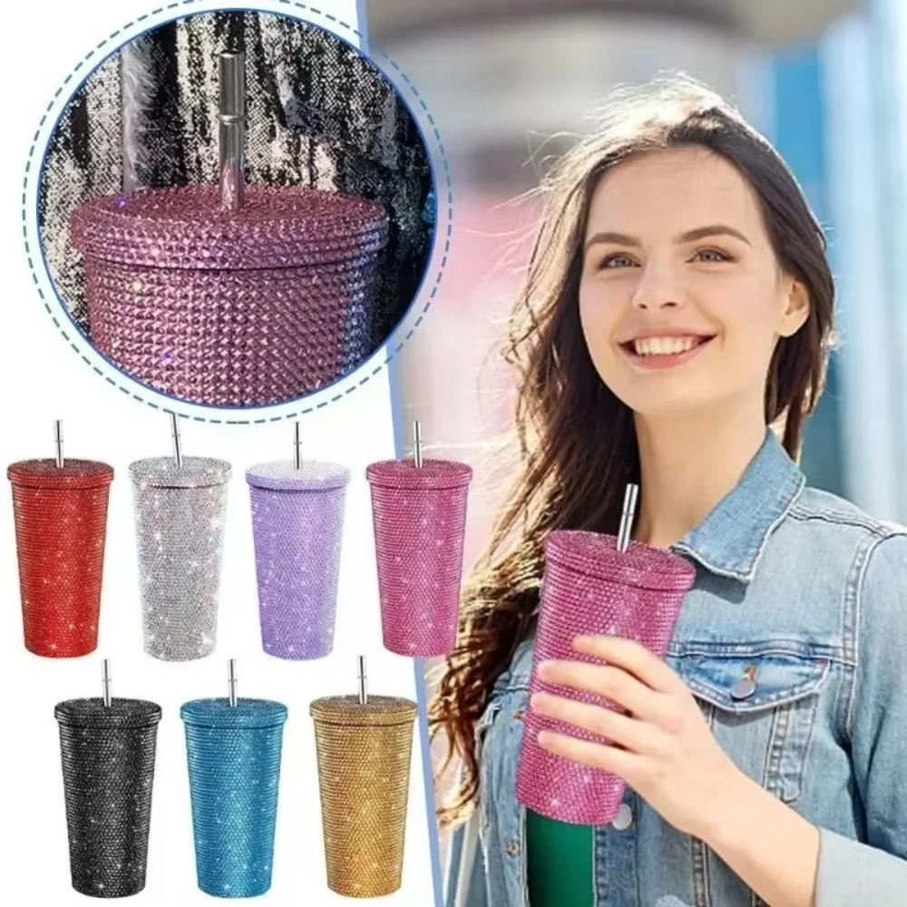 Insulated Glitter Coffee Cup Double Layer Stainless Steel Water Bottle Girl
