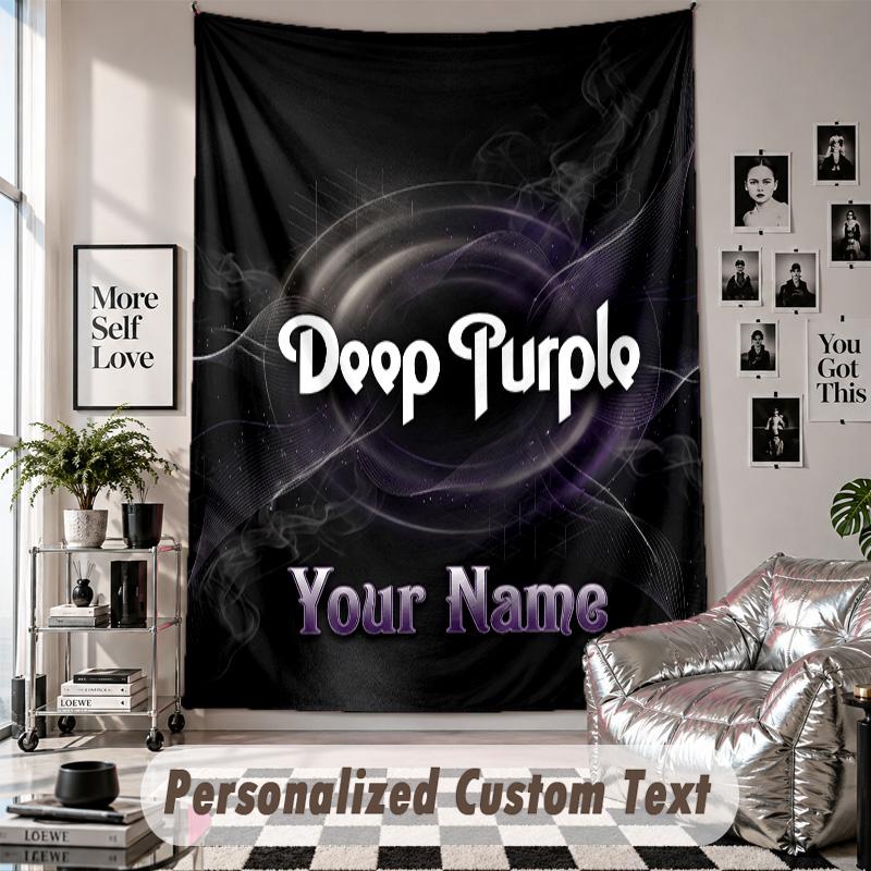 Wall Hanging Tapestry With Custom Name & Text, Deep Purple Decorative Tapestry For Bedroom