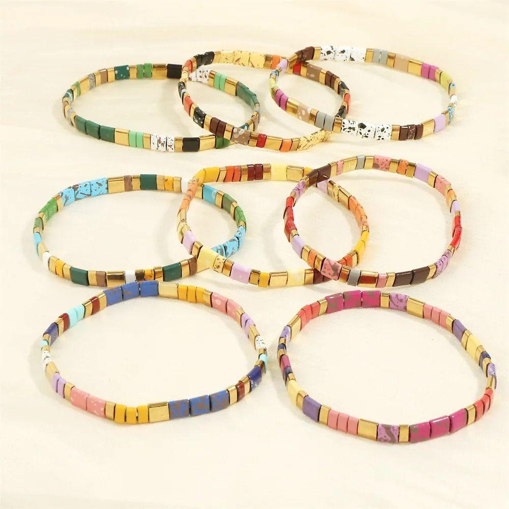 Beads Elastic Bracelet Colorful Stackable Bracelet Fashion Tila Beads Bracelet  Gift