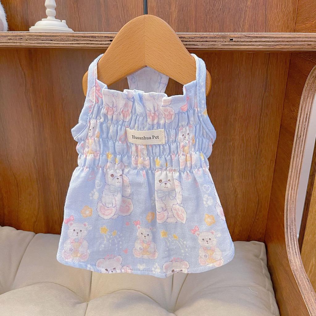 Pet Clothes Dogs Cats Spring Cute Cartoon Cotton Home Parent-child Clothing Teddy Bear Flower Dress Dog Cooling Vest