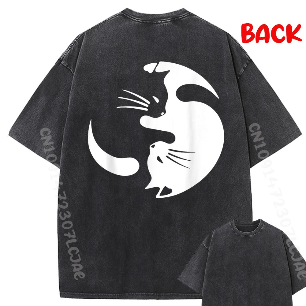 Latest Graphic Tees Cat Theme Funny T-shirt Mens Luxury Clothing Adults Comfortable Washed Shirt Loose