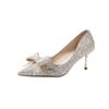 Shiny Sequins High Heels Pumps Women 2024 New Crystal Bowtie Thin Heeled Wedding Party Shoes Woman Luxury Pointed Toe Red Pumps