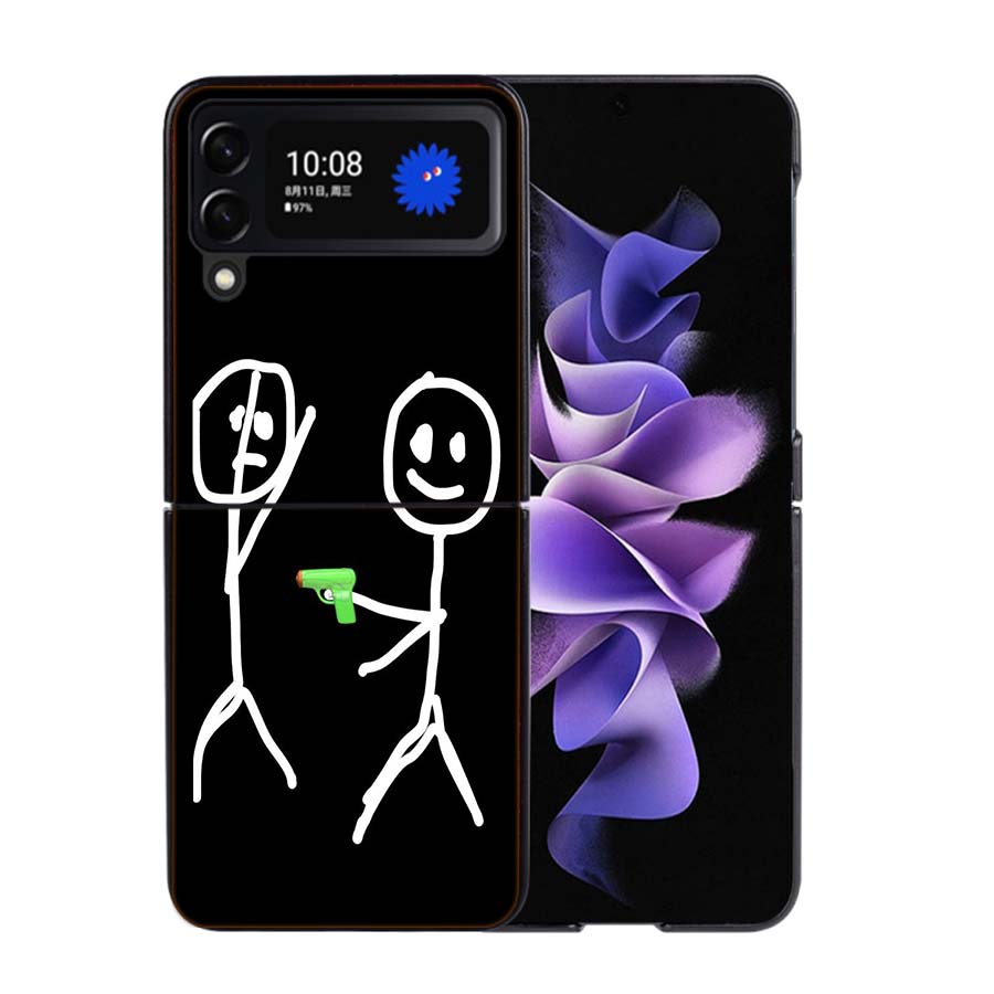 Funny Cute Cartoon Matchman Phone Case For Samsung Z Flip 7 6 5G Galaxy Z Flip4 Z Flip5 Z Flip3 Coque Black Hard PC Shell Protec