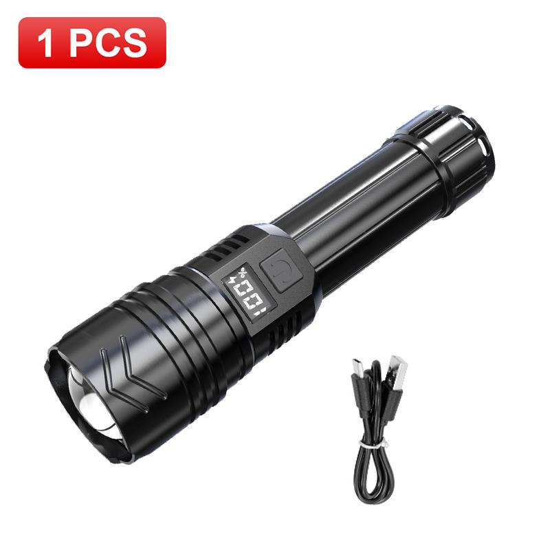 High Power LED Flashlight Type-C Rechargeable Torch 3 Modes Zoom Light Outdoor Waterproof Lantern for Emergencies Camping Hiking
