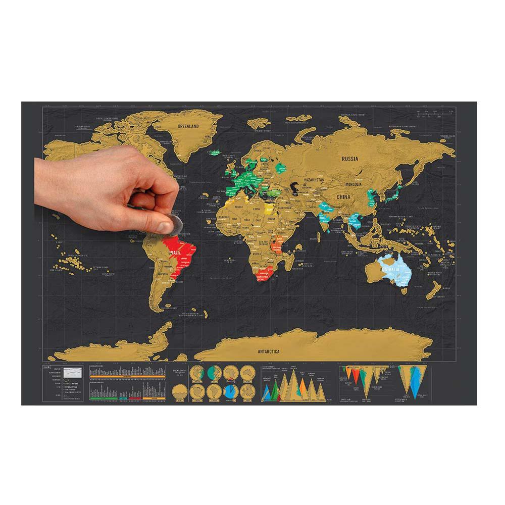 Scratch World Map Стильная мелко напечатанная настенная скретч-карта-постер для любителей путешествий
