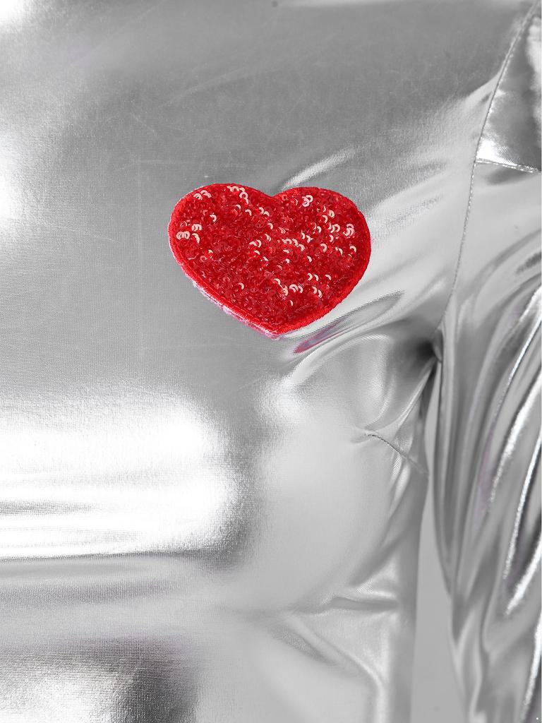 Women Stage Performance Dress Mock Neck Long Sleeve Shoulder Boards Sequin Hearts Metallic Tulle Lining Back Invisible Zipper for Halloween Party