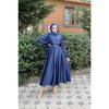 Elastic Waist Belted Satin Evening Dress Navy Blue