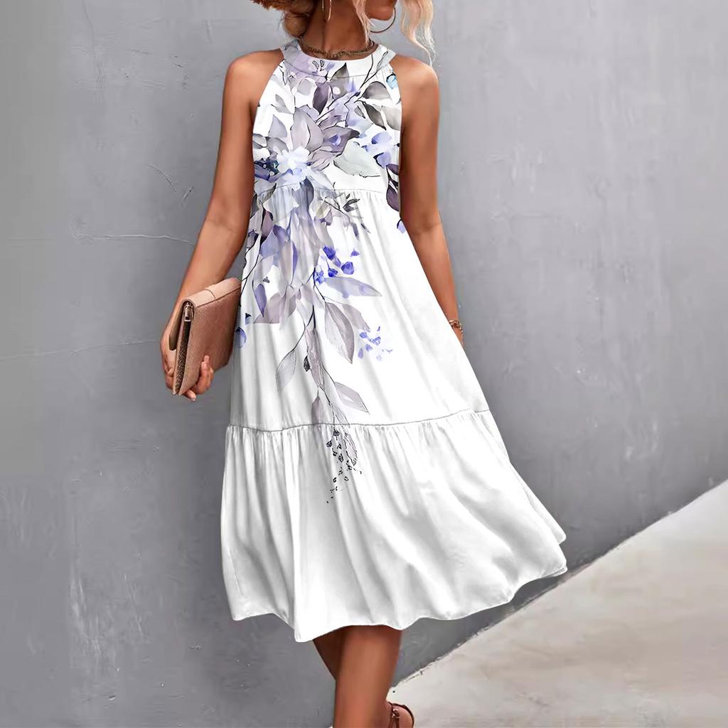 Женские летние свободные повседневные пляжные платья без рукавов с однотонным принтом и висячим вырезом