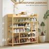 6 Tier Bamboo Shoe Rack with Drawer and Worktop Stores 18 Pairs Natural Entryway Organizer