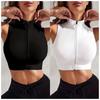 Women's Seamless Zip-Up Sports Vest, Breathable Yoga Tank Top for Running Gym Fitness, Stretchy Crop Workout Top with Built-In Support