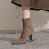 French Retro Suede Thick Heel Short Boots Women's Pointed Head Fashion Versatile Temperament Medium Tube Thin Boots New In Autumn and Winter