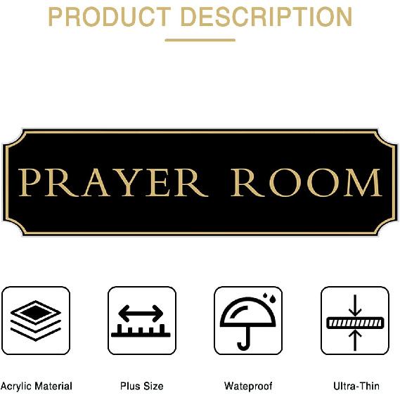 Prayer Room Sign Gold 12.5 * 4.5 inch,Thick Acrylic Self-Adhesive,Easy To tall and Highly Visible for Room House,Office and Business