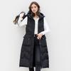 2024 Winter Women's Sleeveless Cotton Jacket Female Casual Hooded Long Over Knee Cotton Vest Jacket Women Thicken Warm Coats