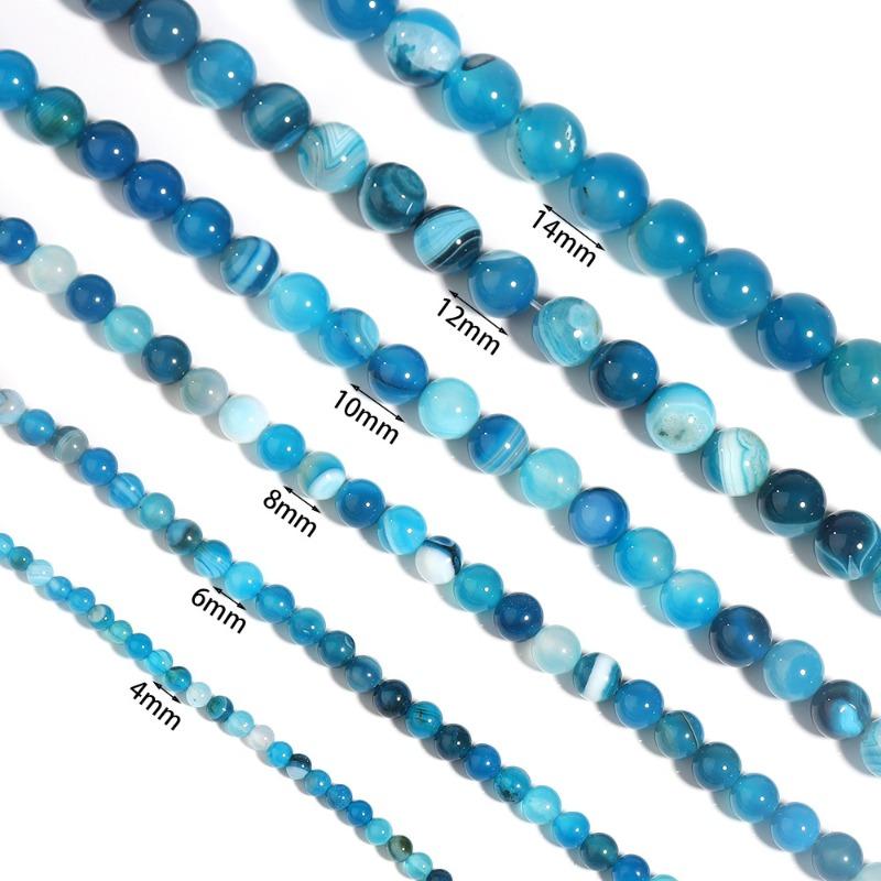 Ocean Blue Banded Stripe Onyx Agate Stone Beads 4-12mm Loose Beads for Jewelry Making Bracelet Accessories DIY