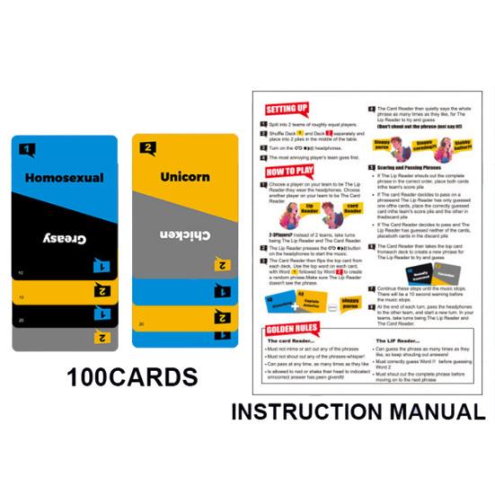 Adults Lip Reading Game with Headphone 40 Cards 2-4 Players Interactive You Say I Speculate Board Game Party Game Night Essentials