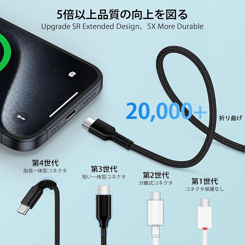 Ocbuo USB Type C Charging Cable PD Compatible 20W Fast Charging Iphone16 Type C Cable Short 30cm+long 1.8m C-USB C Cable Heavy Duty Nylon Android